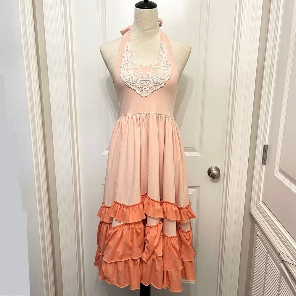 Peach pink Colored Girls Kids Dress Size 9T By Oopsie Daisy. Long And Ruffly.